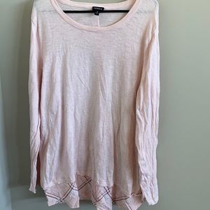 Lightweight Pink Sweater with Button Down and Plaid Peek-a-boo Back